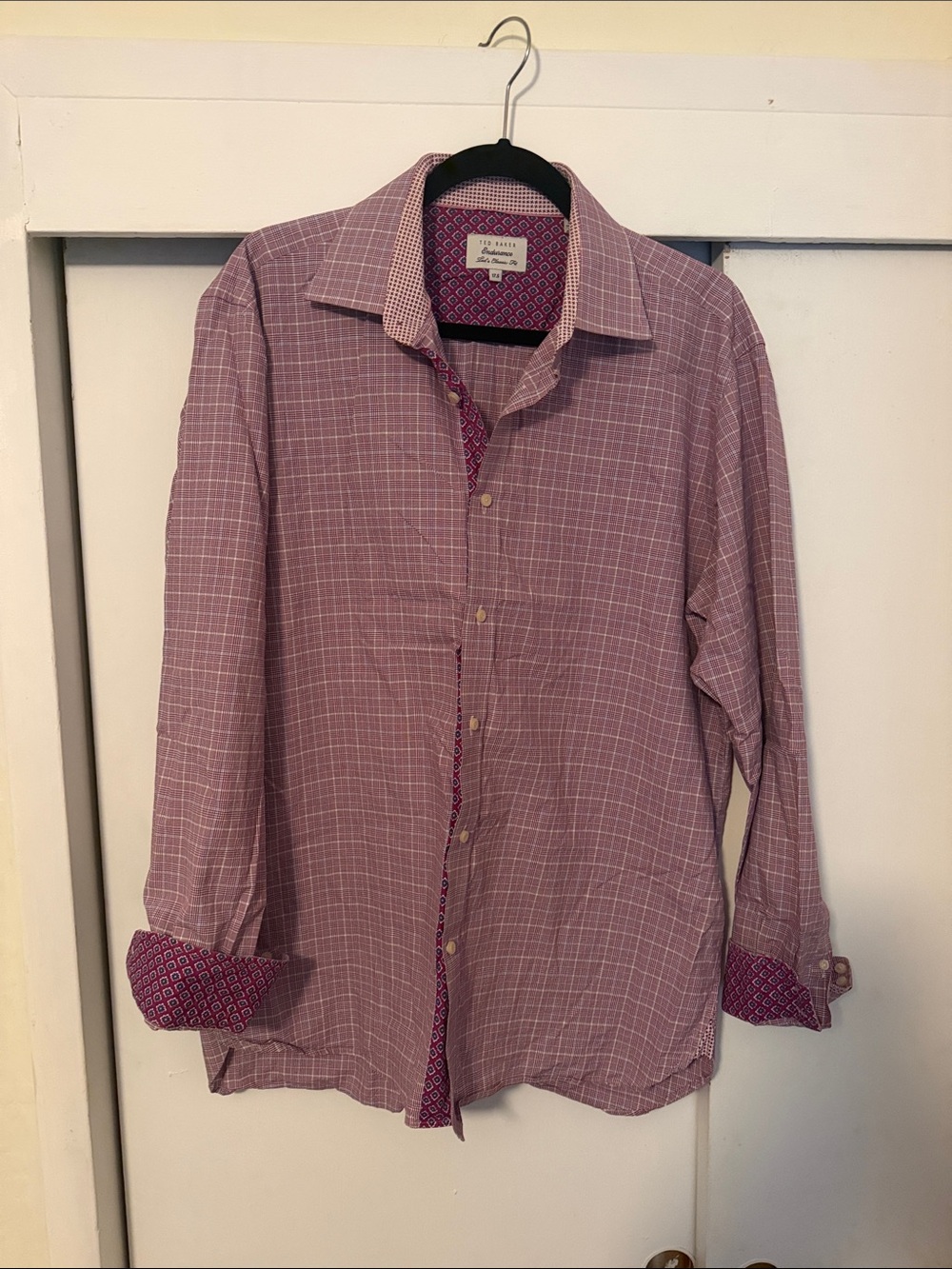 Ted Baker Purple Check Dress Shirt with Patterned Trim